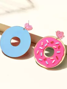 Heart Donut Drop Earrings - Hot Pink - View 2