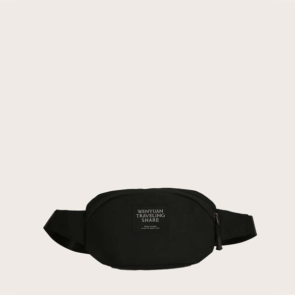 

Men Letter Patch Fanny Pack, Black