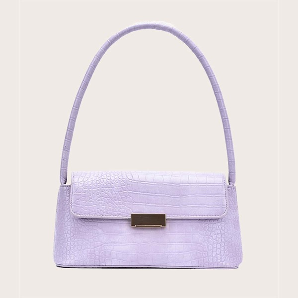 

Croc Embossed Flap Baguette Bag, Purple