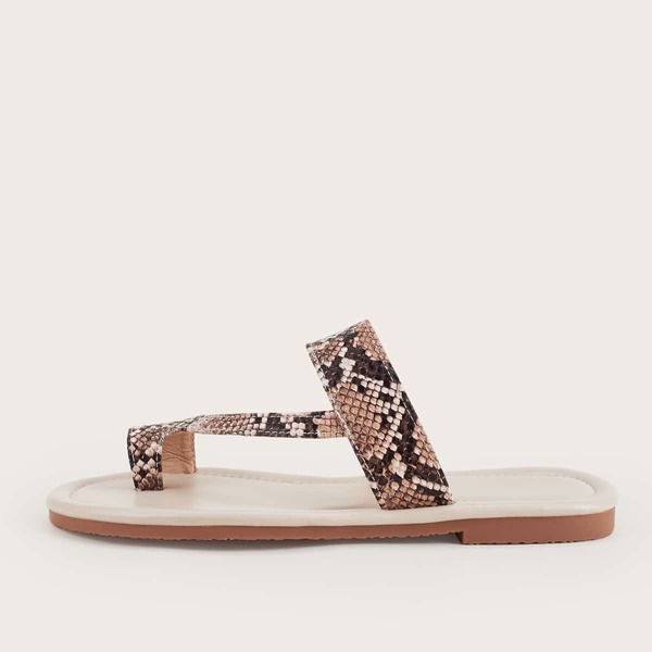

Toe Post Snakeskin Slide Sandals, Beige