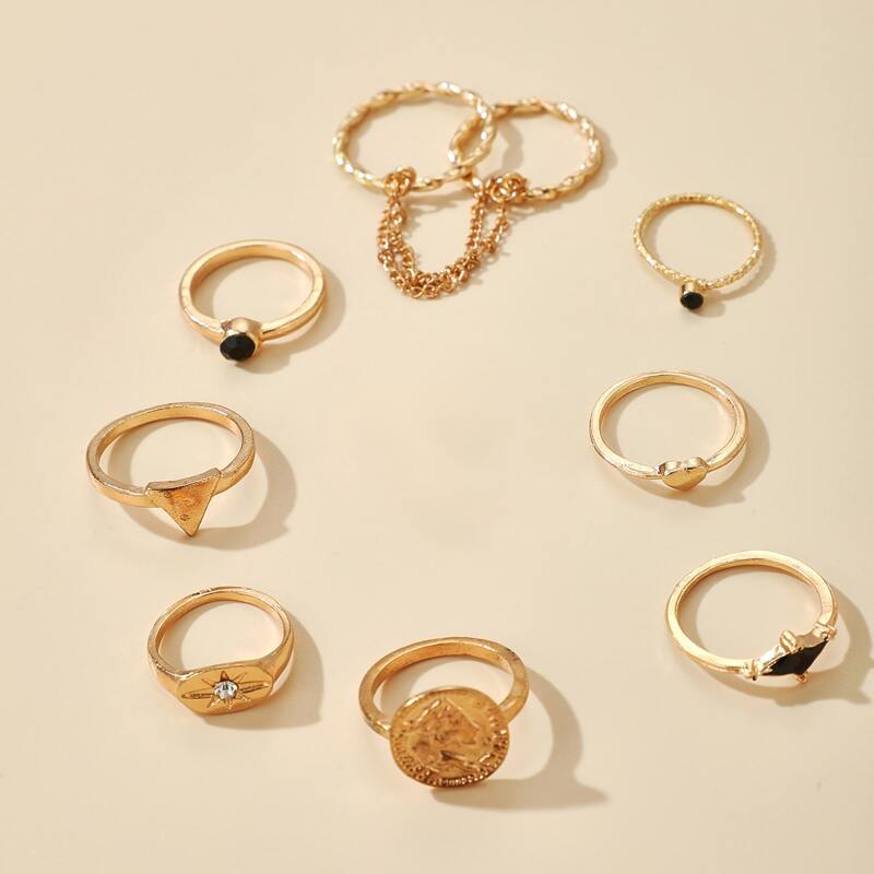

8pcs Geometric Decor Ring, Gold