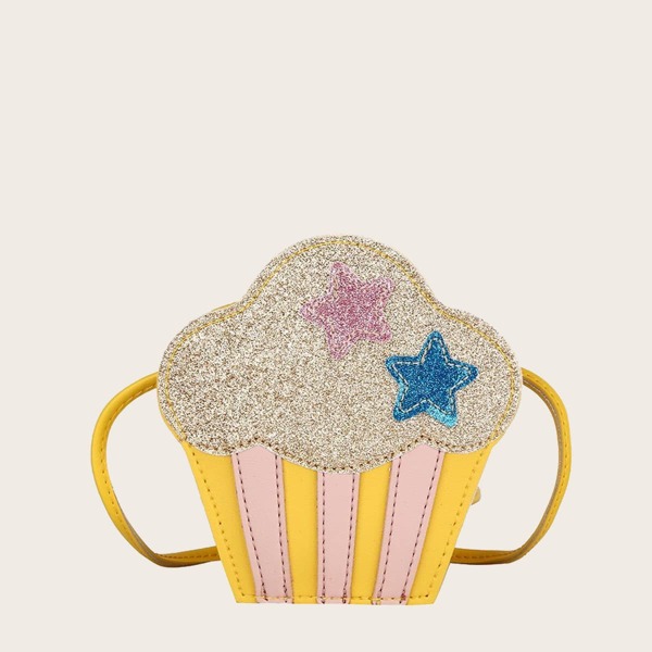 

Girls Glitter Decor Cartoon Shaped Crossbody Bag, Yellow
