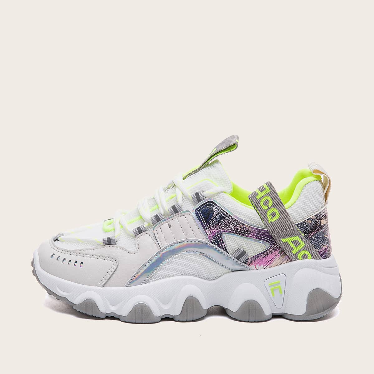 

Lace-up Front Colorblock Chunky Sneakers, Green