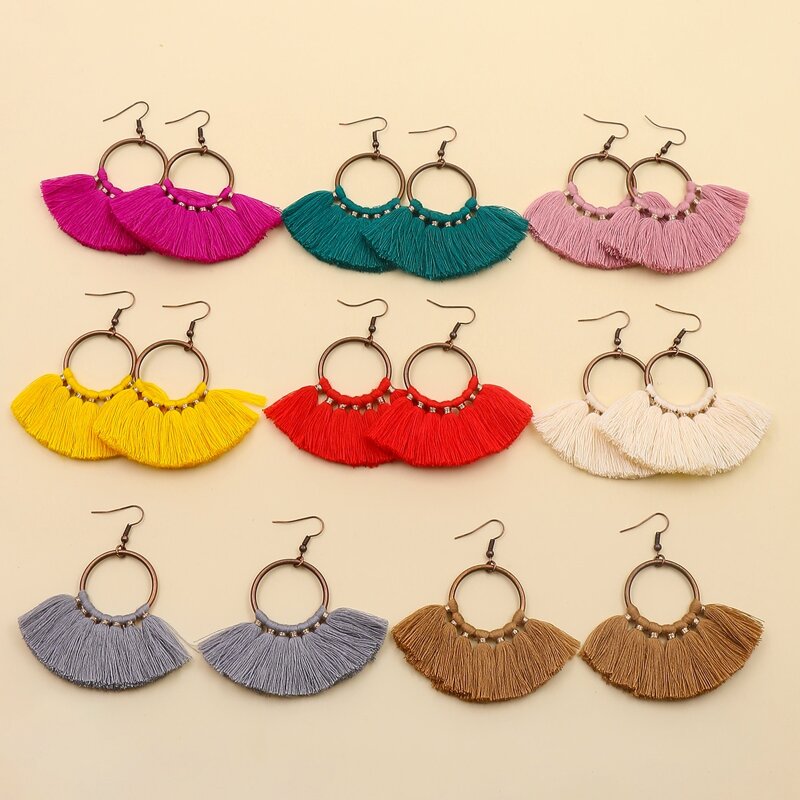 

8pairs Fan Round Drop Earrings, Multicolor