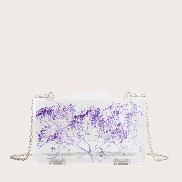 

Clear Gypsophila Decor Chain Box Bag, Purple