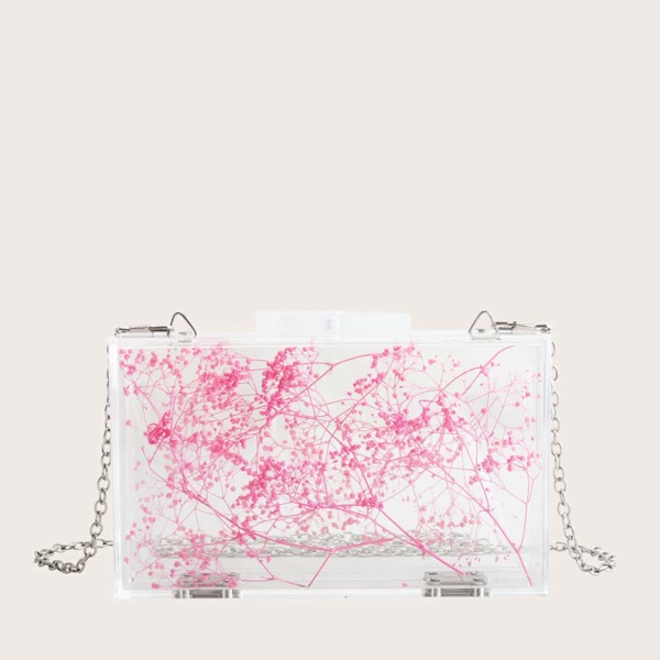 

Clear Gypsophila Decor Chain Box Bag, Hot pink clear