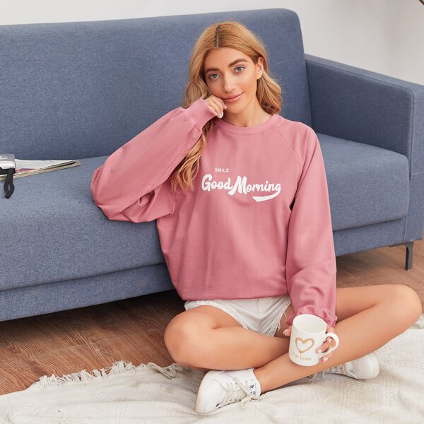 

Letter Graphic Raglan Sleeve Pullover, Dusty pink
