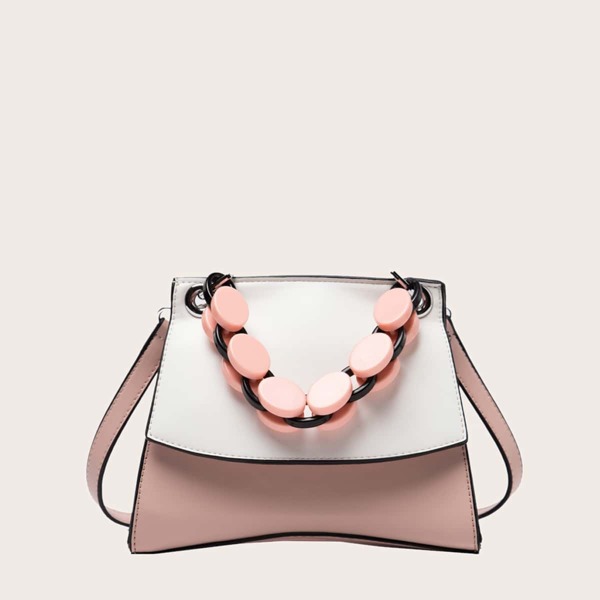 

Colorblock Flap Satchel Bag, Pink