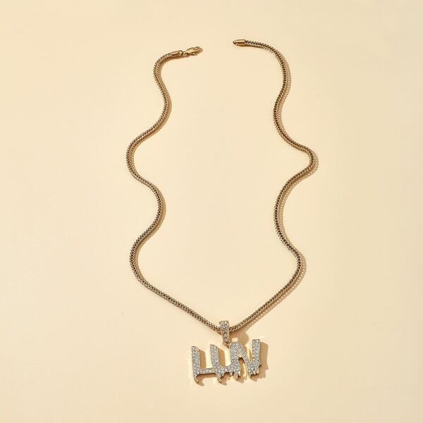 

Rhinestone Letter Charm Necklace, Gold