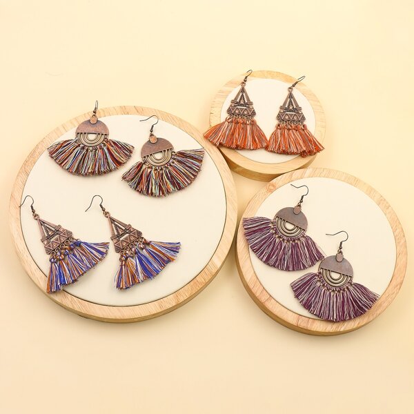 

4pairs Tassel Decor Drop Earrings, Multicolor