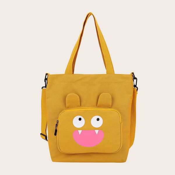 

Girls Cartoon Graphic Tote Bag, Yellow