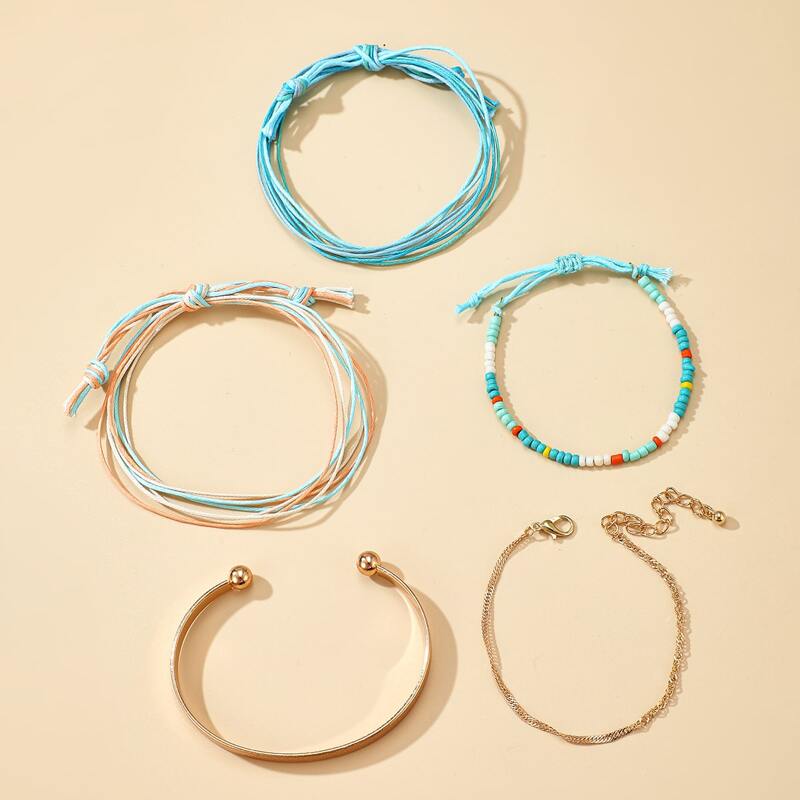 

5pcs Colorful Beaded Bracelet Set, Multicolor