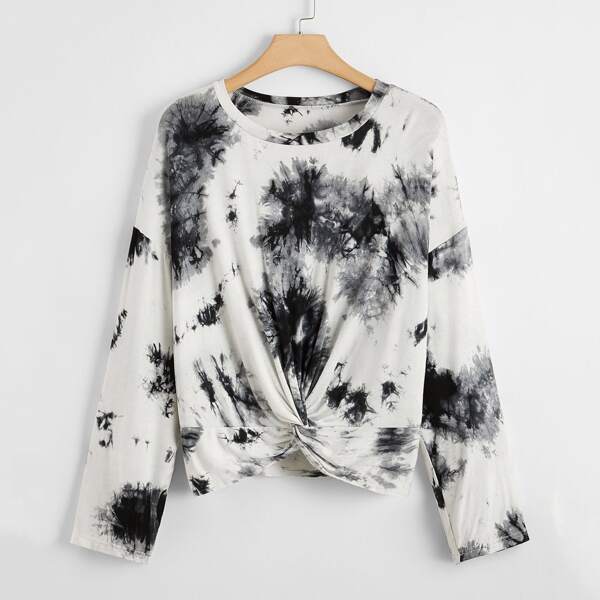 

Plus Tie Dye Twist Hem Tee, Black and white
