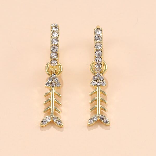 

Rhinestone Fish Bone Drop Earrings, Gold