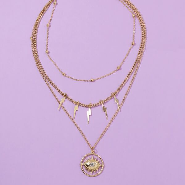 

Rhinestone Eye Layered Necklace, Gold