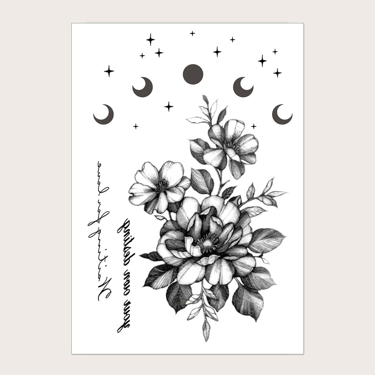 

Floral & Letter Graphic Tattoo Sticker, Black