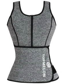 Plus Space Dye Zip Front Waist Trainer - Grey - View 1