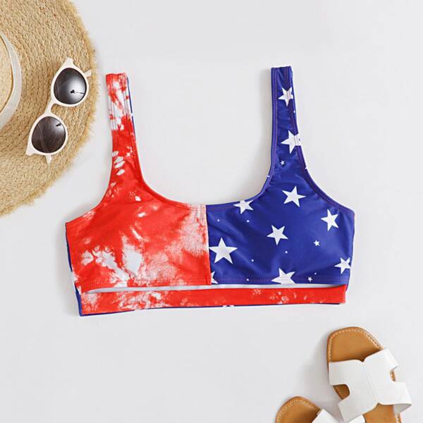 

Star Print Tie Dye Bikini Top, Multicolor