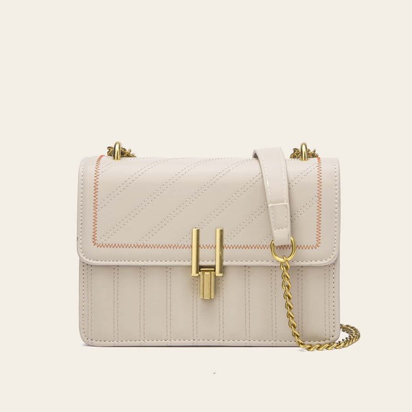 

Metal Decor Textured Cross body Bag, Beige