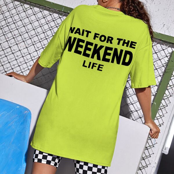 

Drop Shoulder Slogan Graphic Longline Tee, Lime green