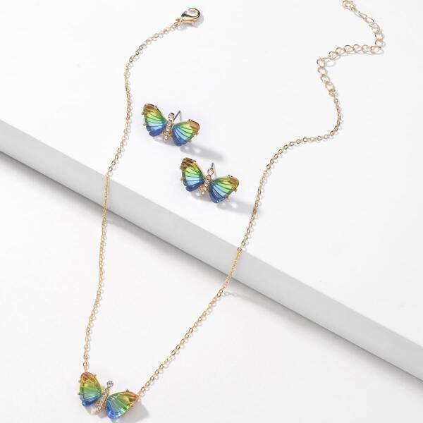 

3pcs Butterfly Decor Jewelry Set, Multicolor