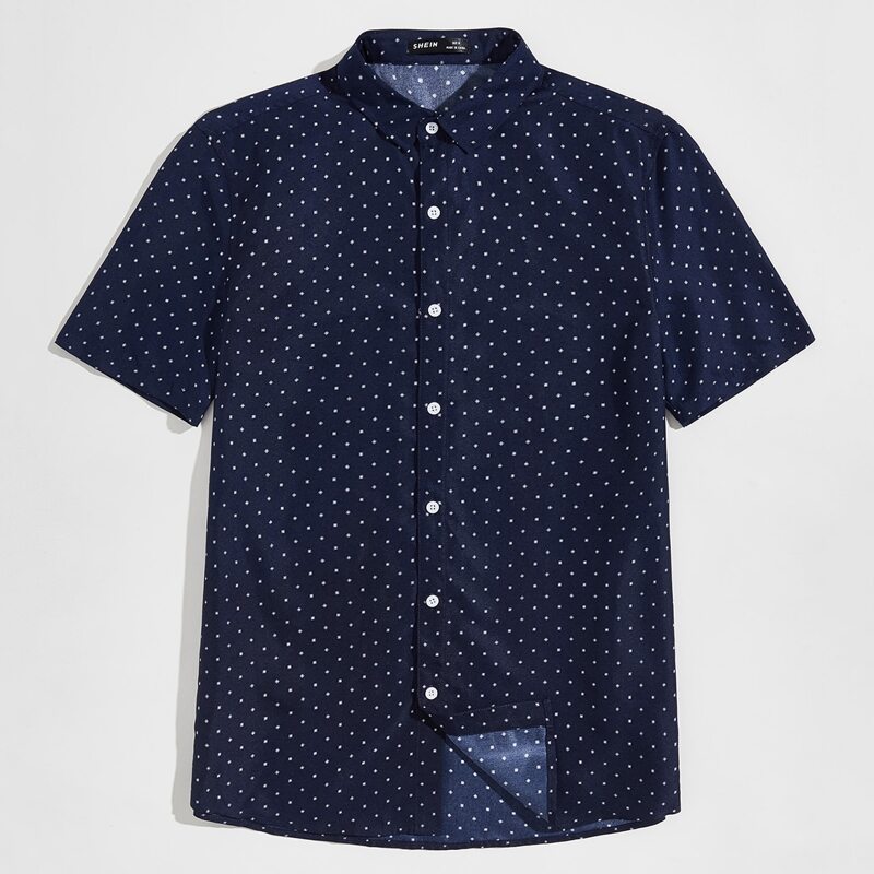 

Guys Button Front Geo Shirt, Navy blue