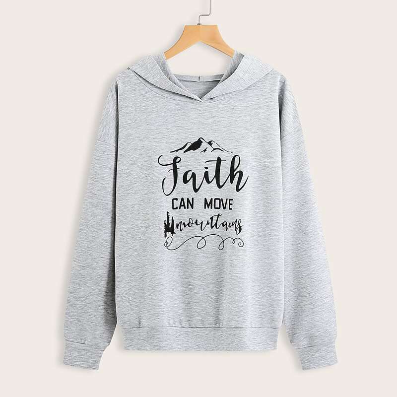 

Slogan Graphic Hooded Sweatshirt, Light grey