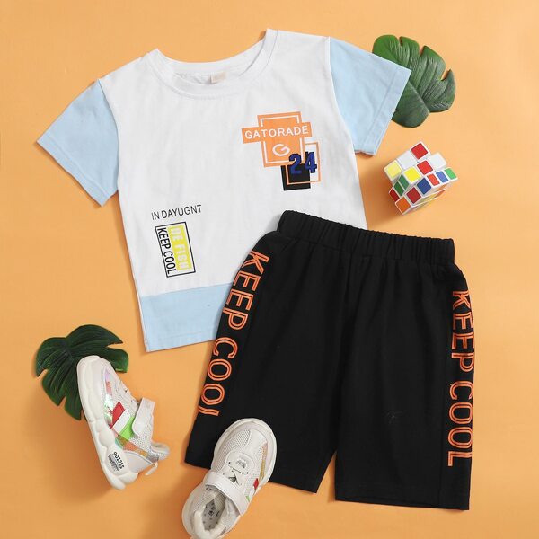 

Toddler Boys Colorblock Letter Graphic Tee & Shorts, Multicolor
