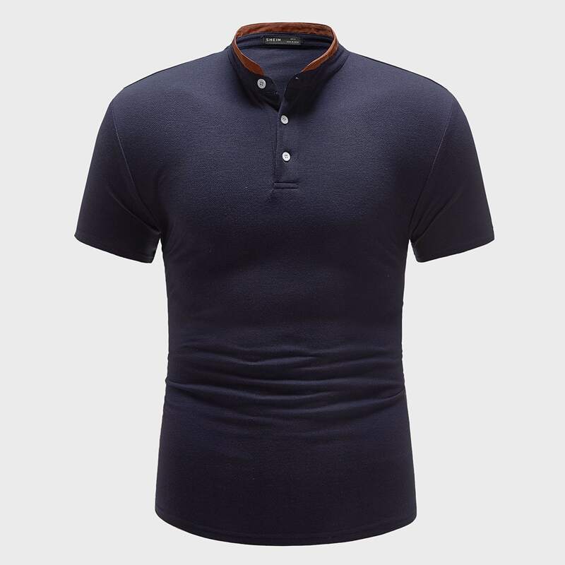 

Guys Contrast Mock Neck Polo Shirt, Navy blue