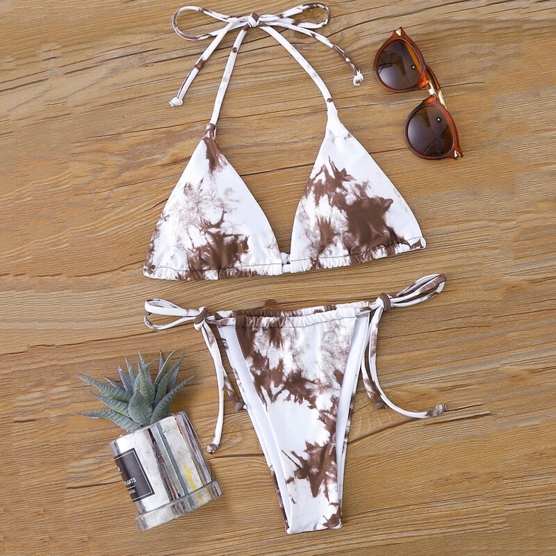

Tie Dye Knot Side Triangle Thong Bikini Swimsuit, Multicolor