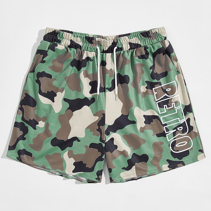 

Guys Letter & Camo Drawstring Shorts, Multicolor