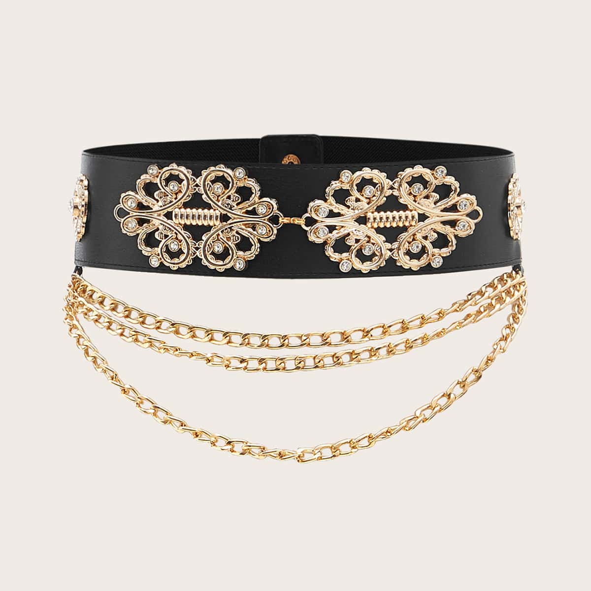 

Rhinestone Decor Wide Belt, Black