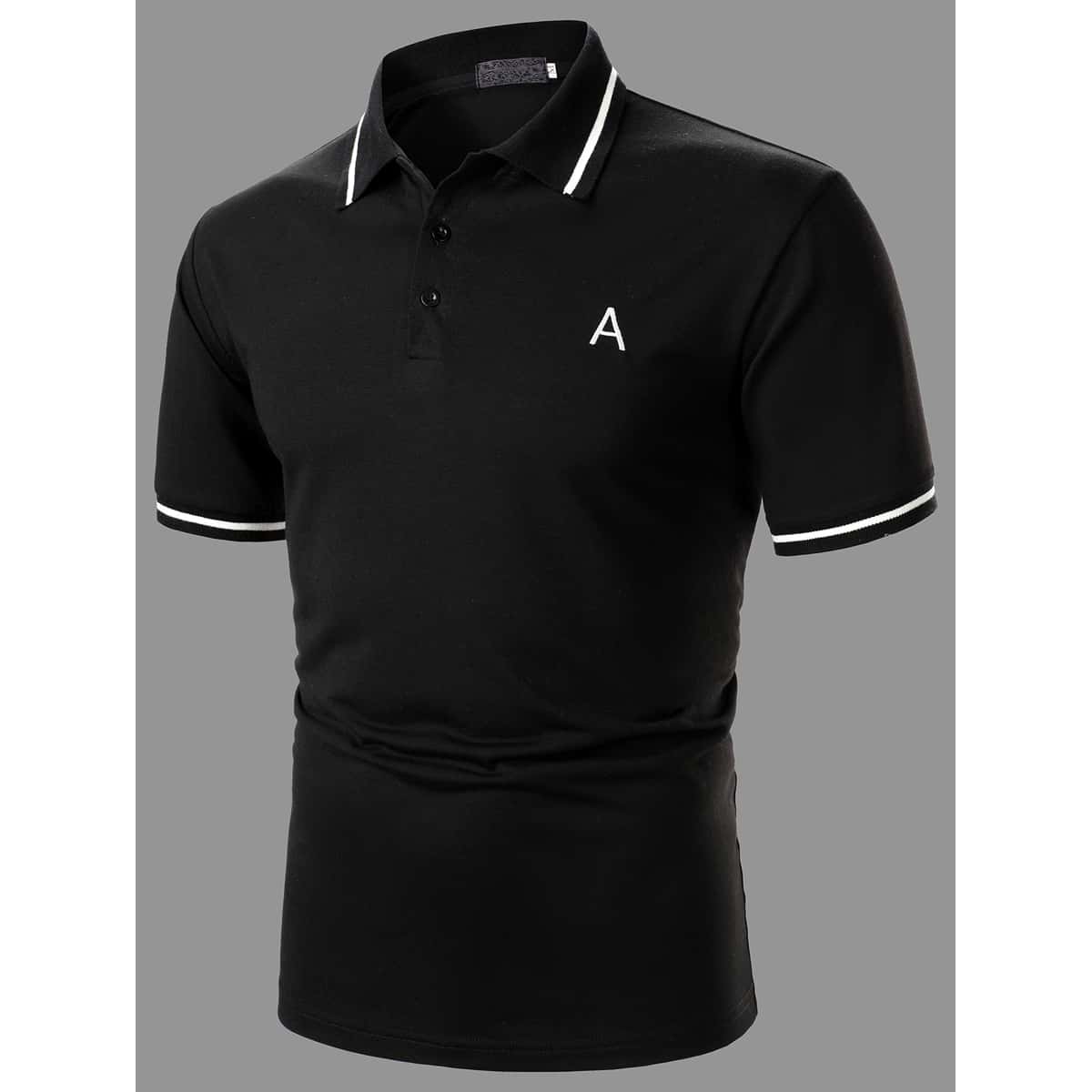 

Men Letter Embroidery Polo Shirt, Black