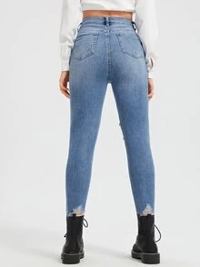 Bleach Wash High Stretch Ripped Skinny Jeans