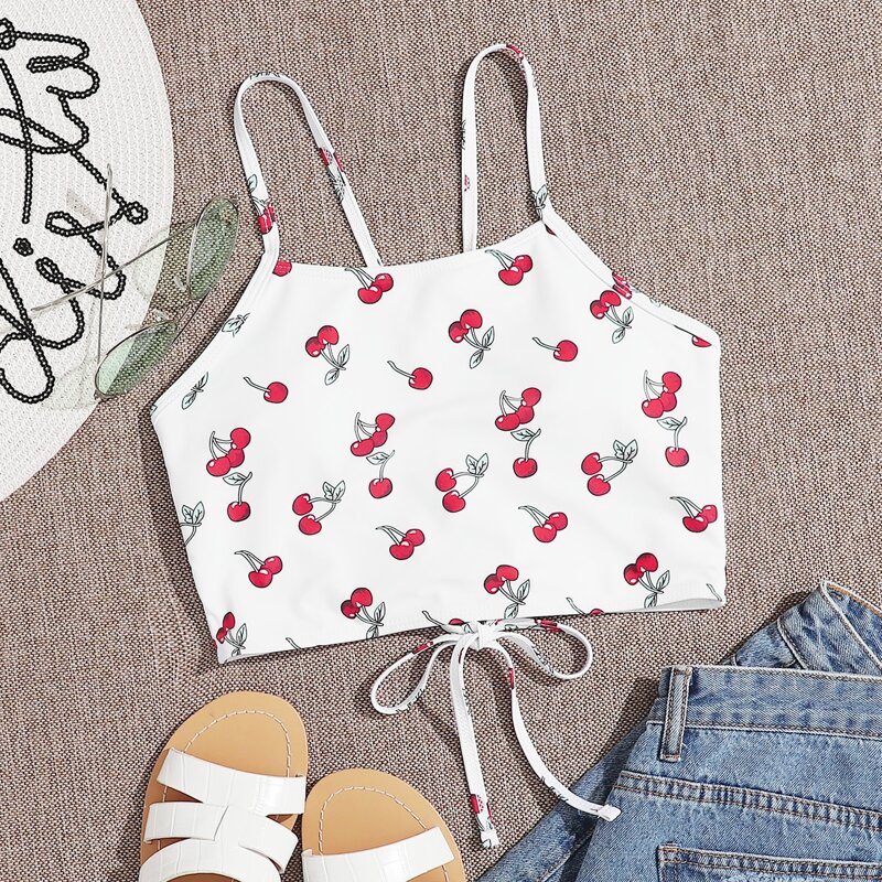 

Cherry Print Bikini Top, White