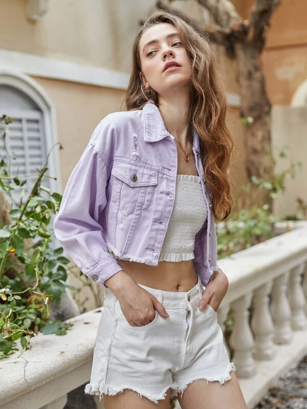 ripped cropped denim jacket