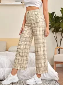 Pantalones de tartán de cintura alta - Multicolor - Ver 1