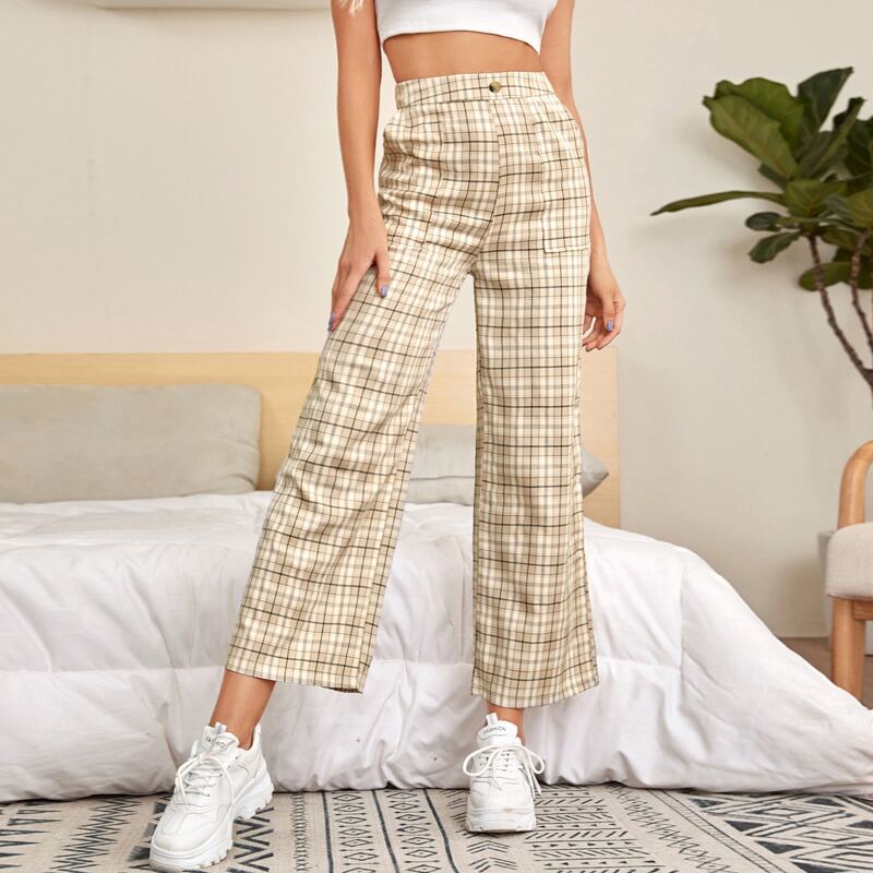 

High Waist Tartan Pants, Multicolor