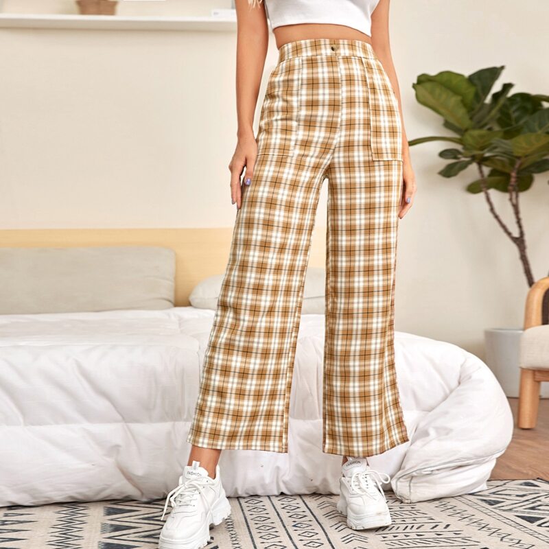 

High Waist Tartan Pants, Multicolor