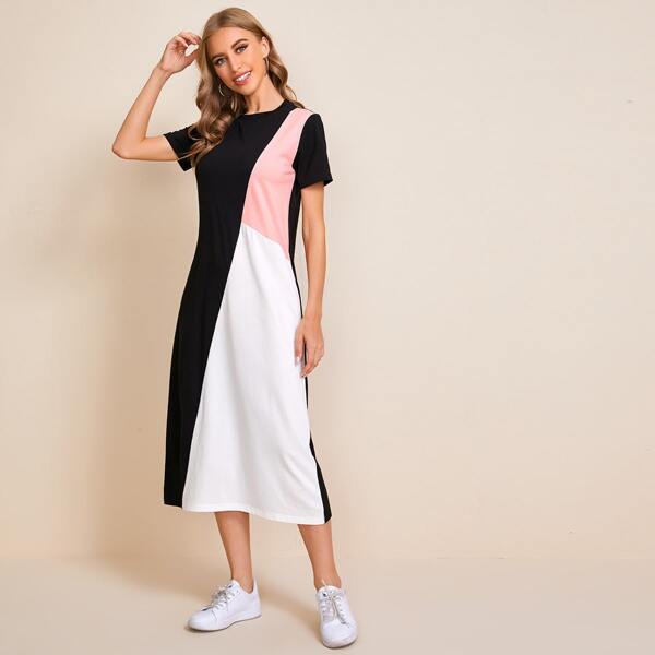 

Colorblock Tee Dress, Multicolor