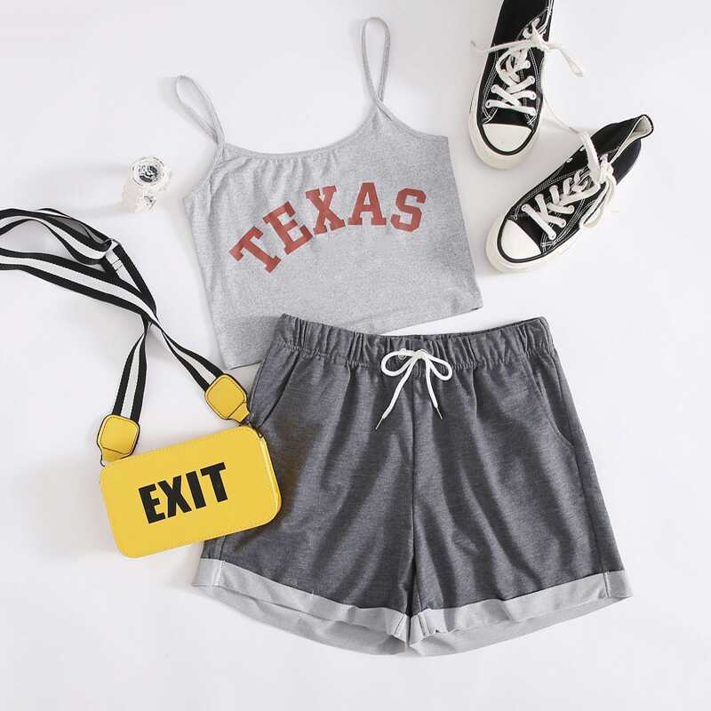 

Letter Graphic Cami & Shorts, Grey