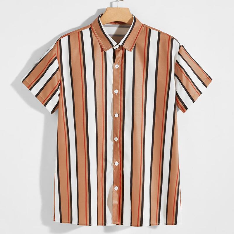 

Men Vertical Striped Button Up Shirt, Multicolor