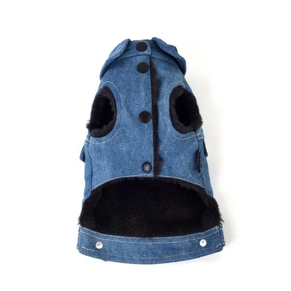

1pc Button Detail Dog Denim Jacket, Blue