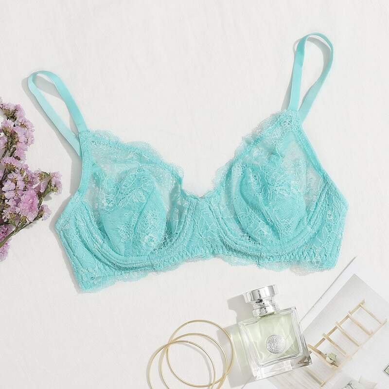 

Floral Lace Underwire Bra, Mint blue
