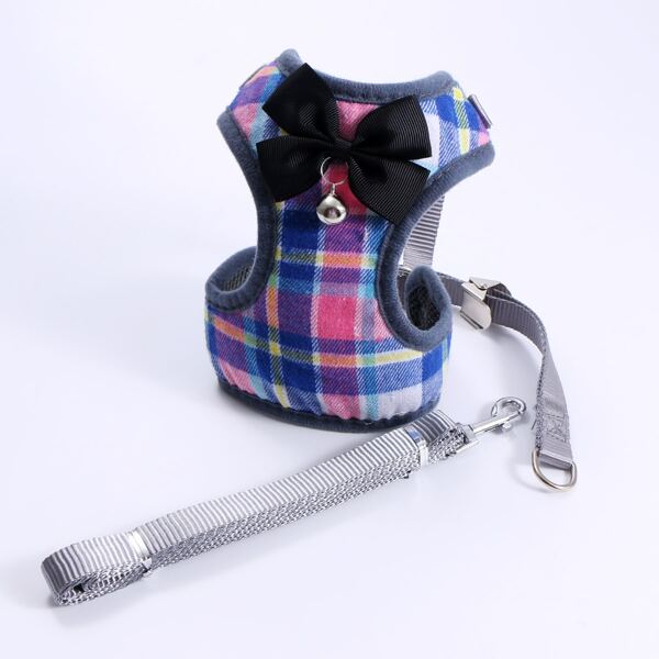 

1pc Dog Plaid Vest Harness & 1pc Leash, Multicolor