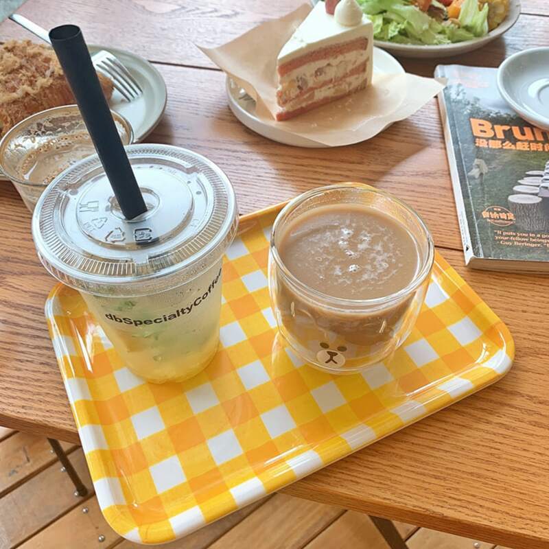 

1pc Gingham Pattern Tray, Multicolor