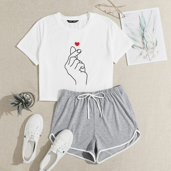 

Gesture Print Tee & Dolphin Shorts PJ Set, Multicolor
