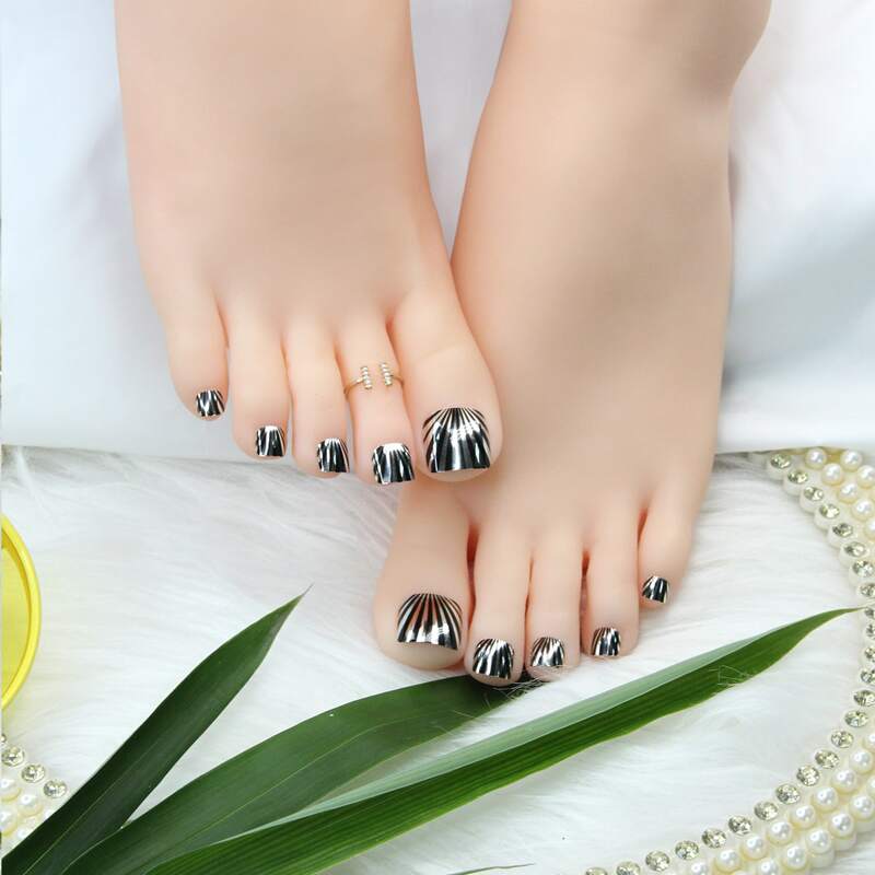 

24pcs Geometric False Nail & 1pc Nail File & 1sheet Tape, Silver