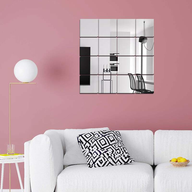 

16pcs Square Mirror Surface Wall Sticker, Silver