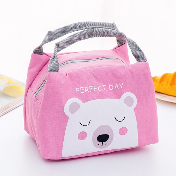 

Cartoon Bear Print Lunch Bag, Pink
